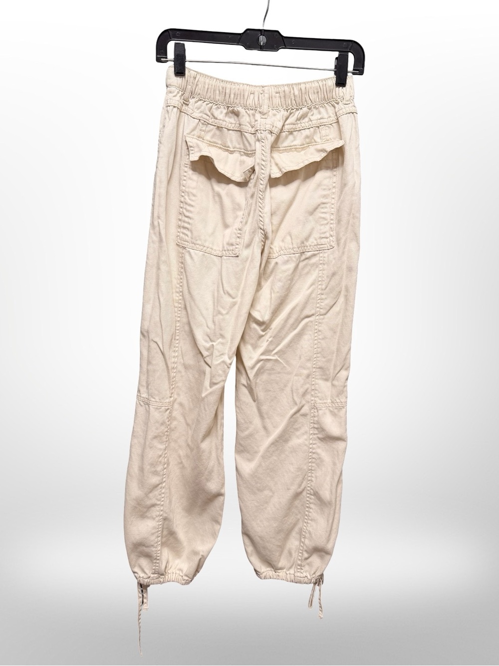 Habitual Ivory Wide Leg Cargo Pants Drawstring Ankle Cotton Tencel Blend XS - Picture 6 of 7